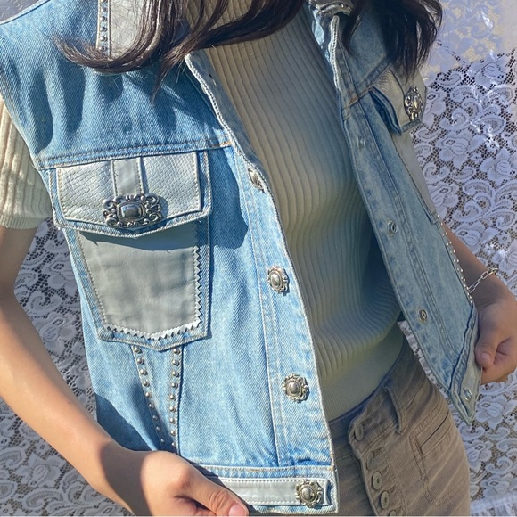 Vintage Biker Rockabilly Denim Pleather Vest. - Picture 12 of 12